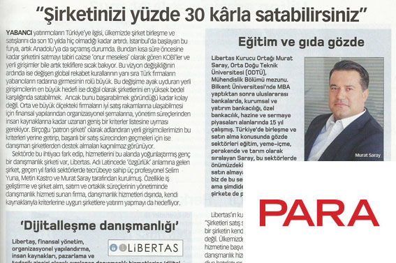 PARA DERGİSİ: ŞİRKETİNİZİ YÜZDE 30 KARLA SATABİLİRSİNİZ